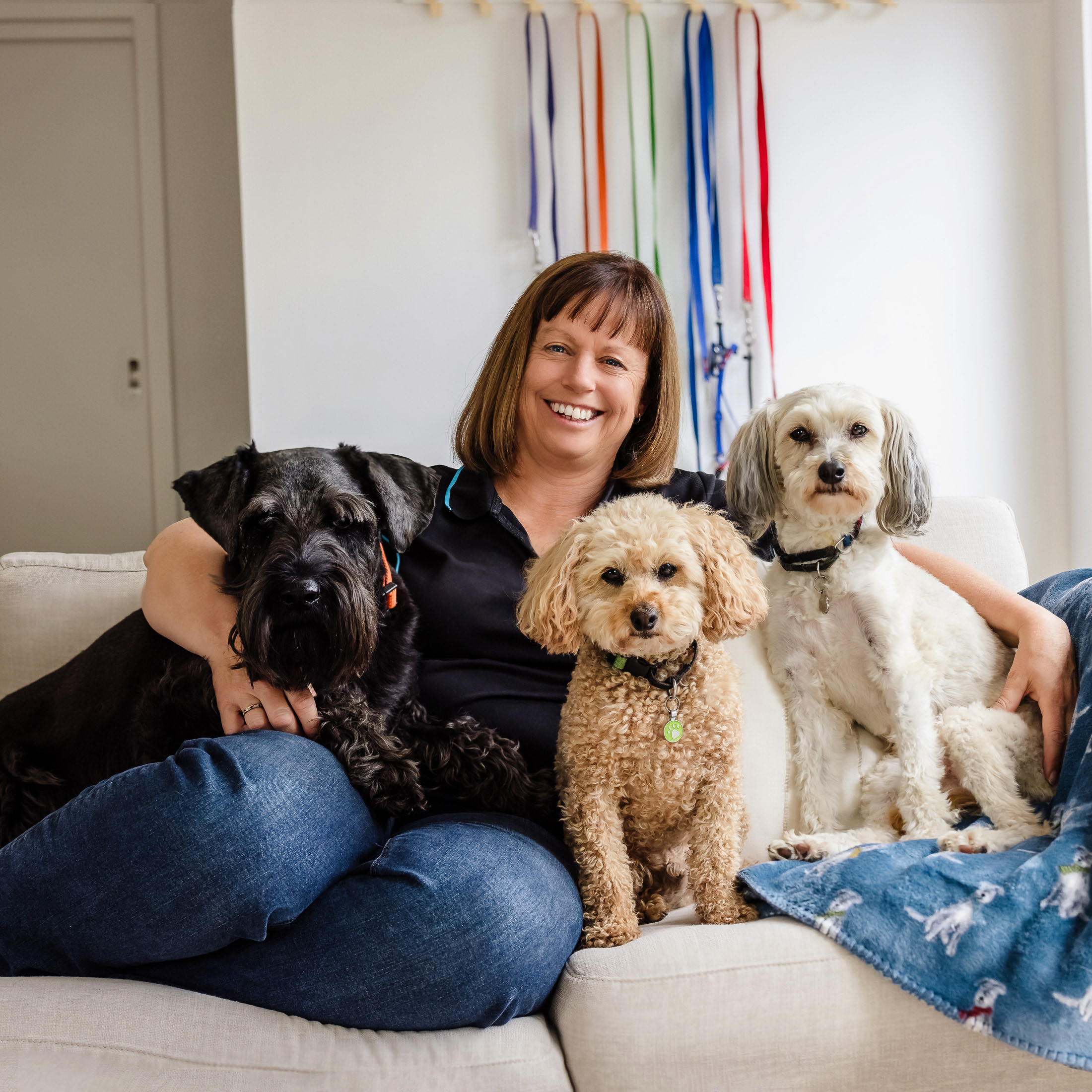 Trainer Keryn with three dogs